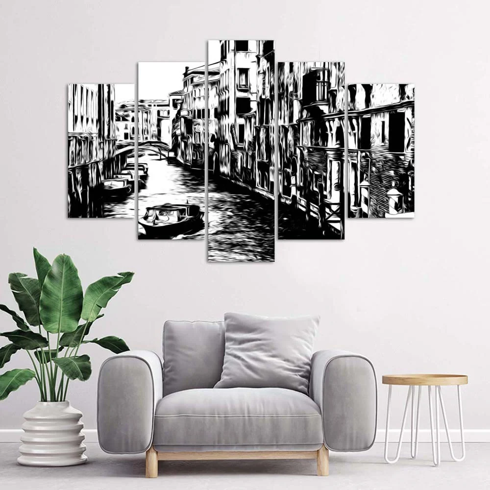 Tableau en cinq parties sur toile, canal de Venise 100x70 Feeby