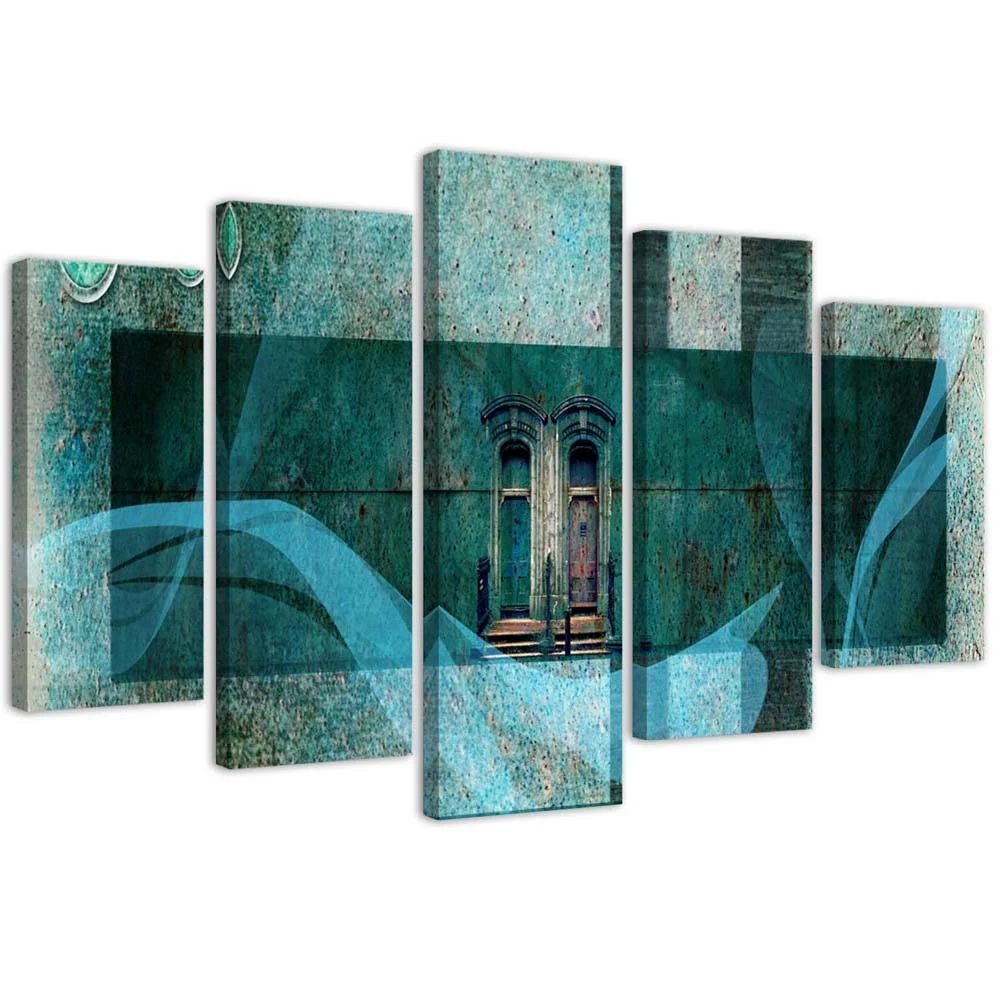 Tableau en cinq parties sur toile, Fenêtre mystérieuse 100x70 Feeby