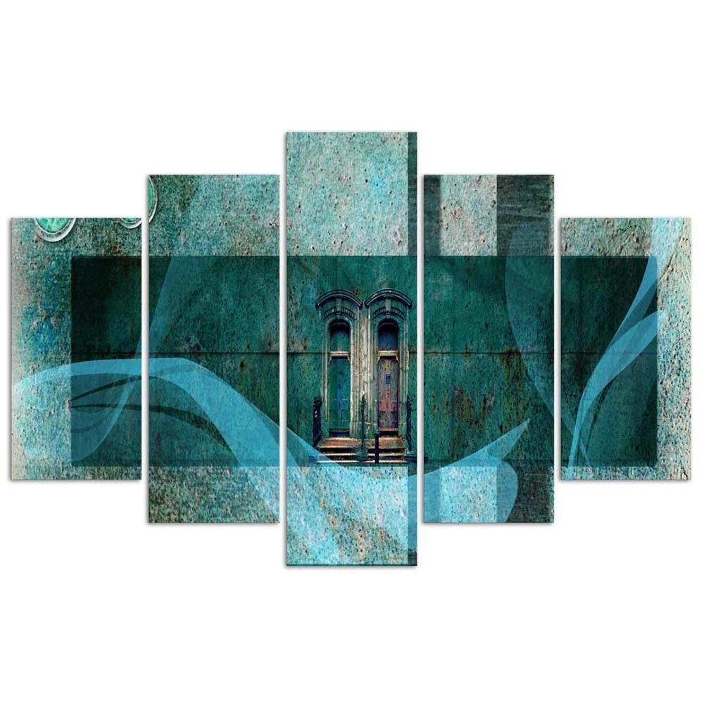 Tableau en cinq parties sur toile, Fenêtre mystérieuse 100x70 Feeby