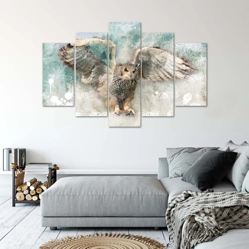 Tableau en cinq parties sur toile, Hibou en vol 100x70 Feeby