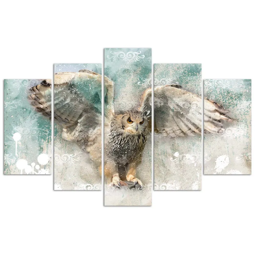 Tableau en cinq parties sur toile, Hibou en vol 100x70 Feeby