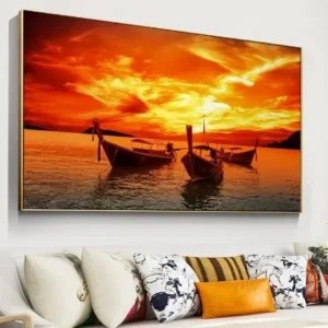 Toile coucher de soleil bateaux de pêcheurs fine art france