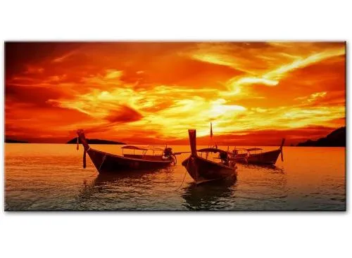 Toile coucher de soleil bateaux de pêcheurs fine art france