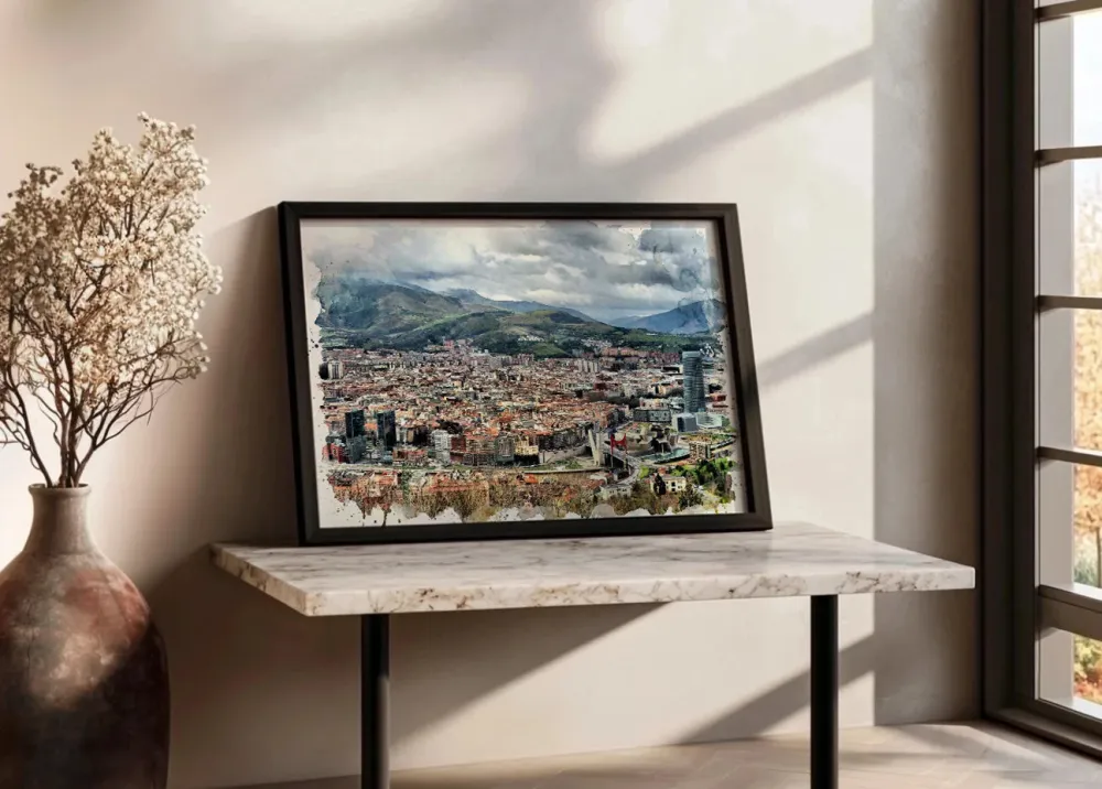 Bilbao depuis le belvédère d’Artxanda style aquarelle Fine Artic