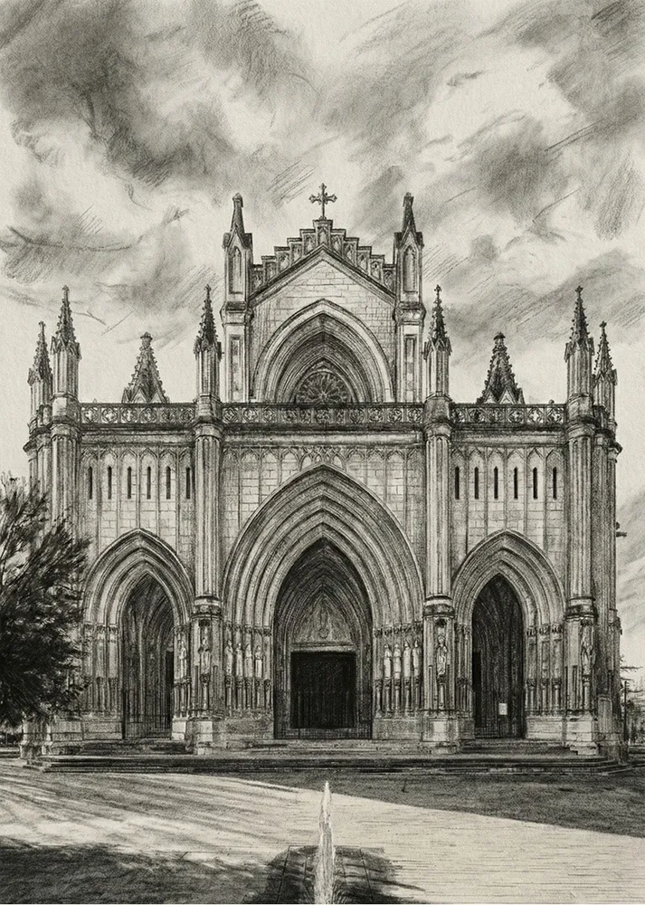 Cathédrale de Marie Immaculée de Vitoria style crayon Fine Artic