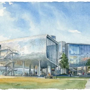 Centre Botín des Jardins de Pereda style aquarelle Fine Artic