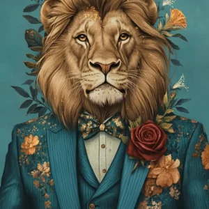 Lion habillé comme une personne en costume Fine Artic