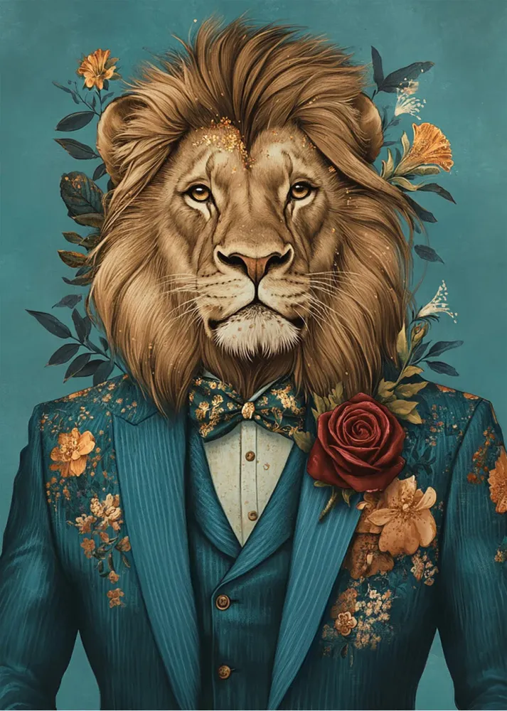 Lion habillé comme une personne en costume Fine Artic