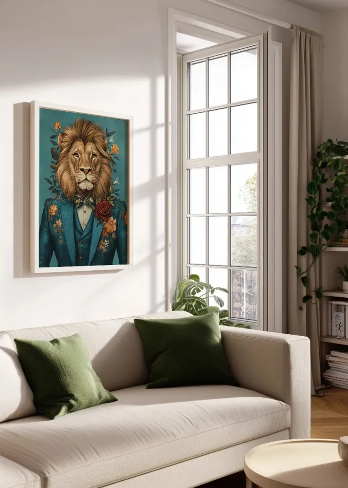 Lion habillé comme une personne en costume Fine Artic