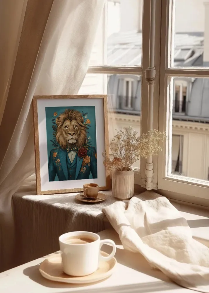Lion habillé comme une personne en costume Fine Artic