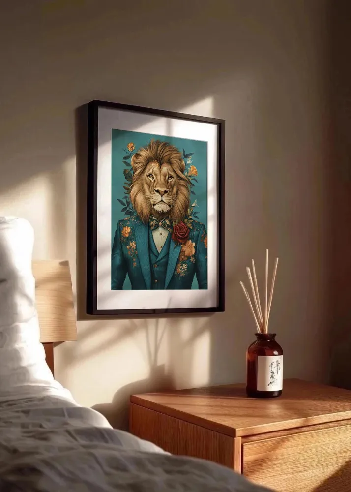 Lion habillé comme une personne en costume Fine Artic