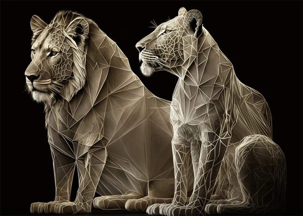 Lion et lionne en formes Fine Artic