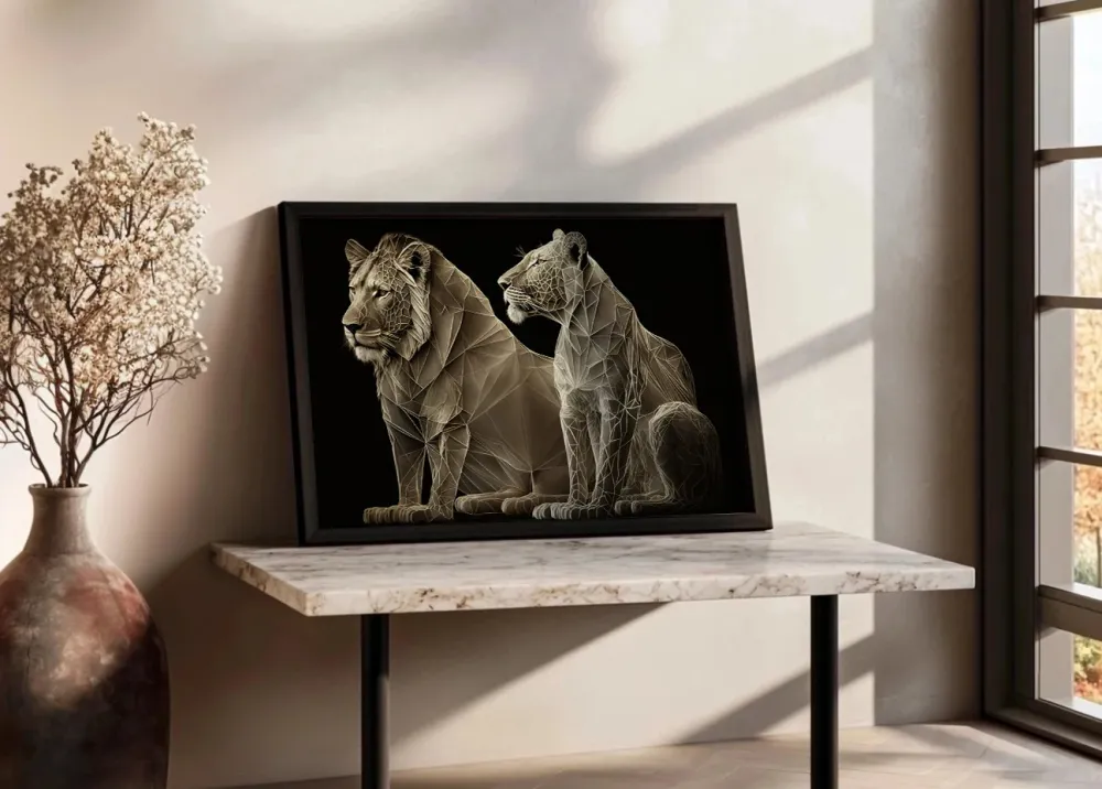 Lion et lionne en formes Fine Artic