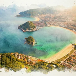 Panoramique de Donostia style aquarelle Fine Artic