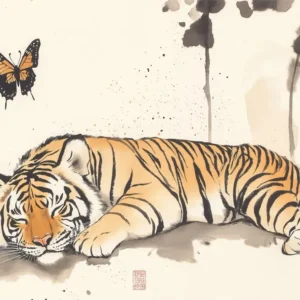 Tigre japonais avec des papillons Fine Artic
