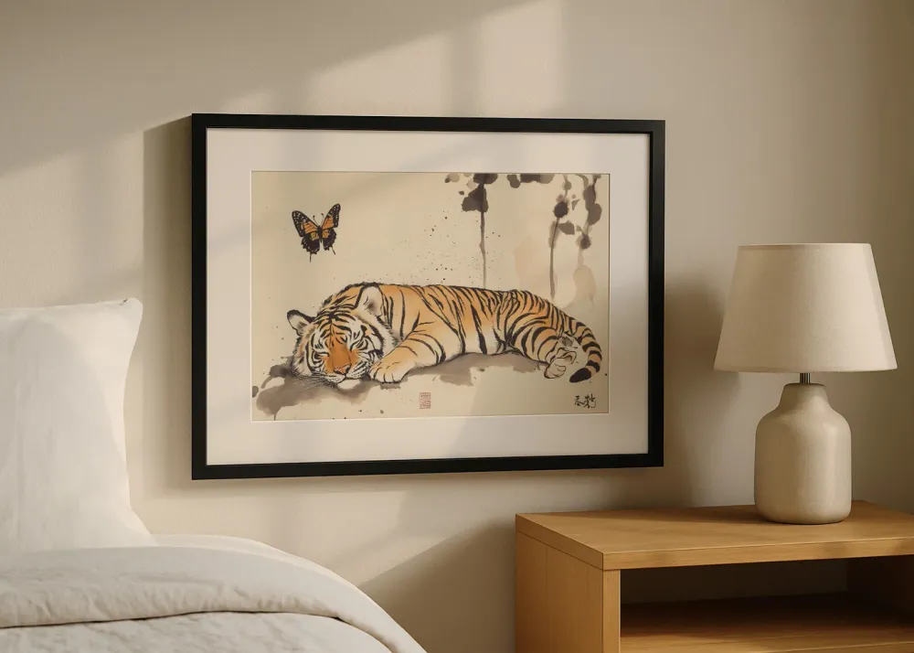 Tigre japonais avec des papillons Fine Artic