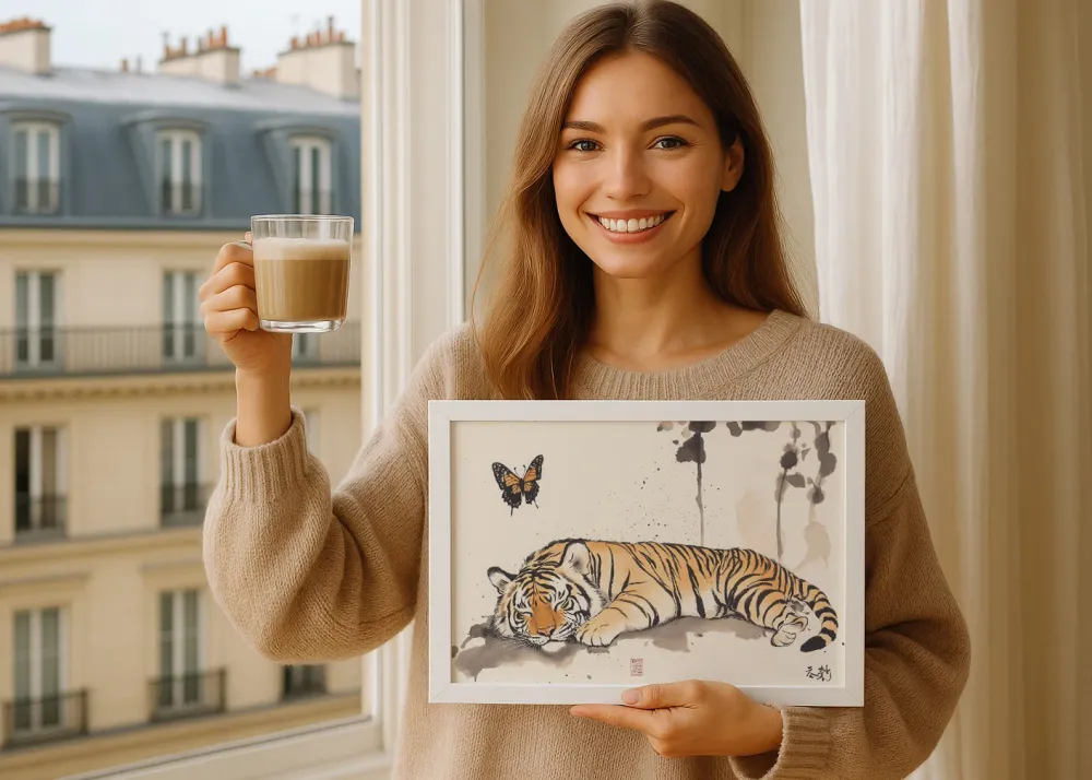 Tigre japonais avec des papillons Fine Artic