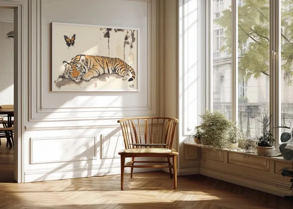 Tigre japonais avec des papillons Fine Artic