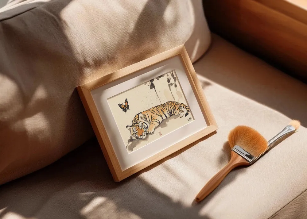 Tigre japonais avec des papillons Fine Artic
