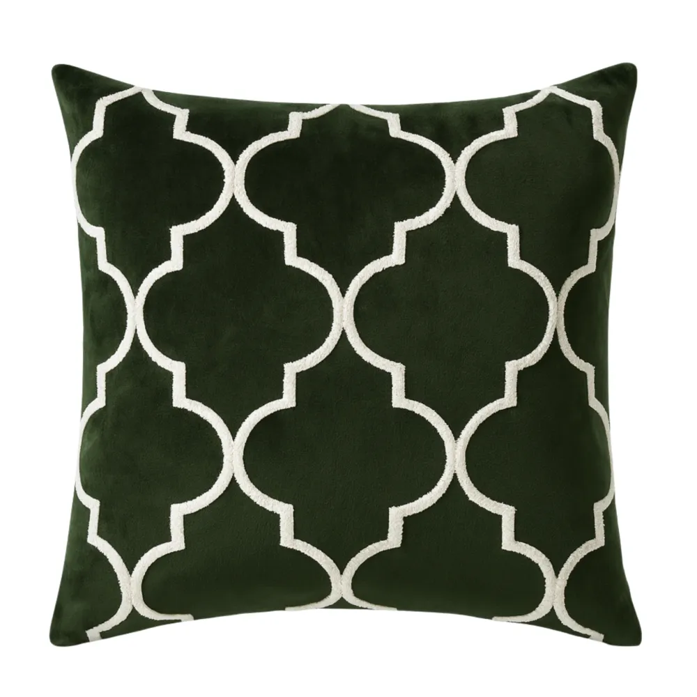 Coussin Vert Tunisie – Treillis Arabesque Zellige en Velours | Fiolla Home
