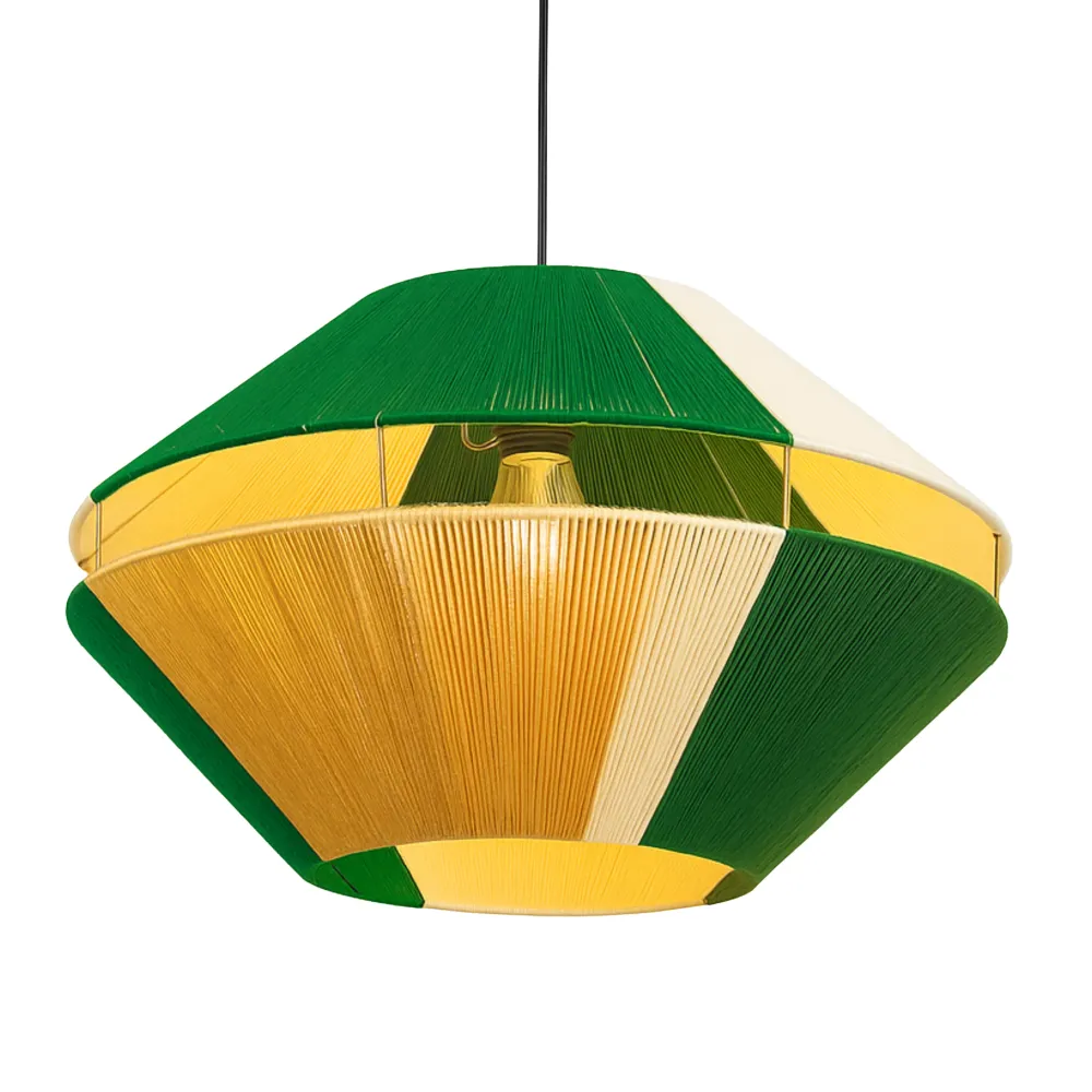 Suspension Géométrique Bicolore Vert & Jaune Fait Main | Design Tunisien Unique Fiolla Home
