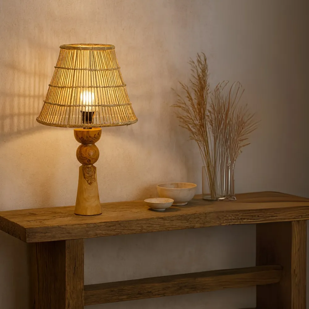Veilleuse Fibres de Palmier | Pied Bois d’Olivier | Fiolla Home