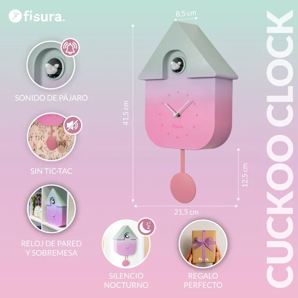 FISURA - Horloge CUCKOO Turquoise/Rose