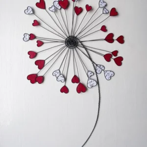 Fleur Géante, pissenlit en fil de fer recuit, décoration murale, métal et tissu, cadeau décoration d'intérieur avec coeur,...