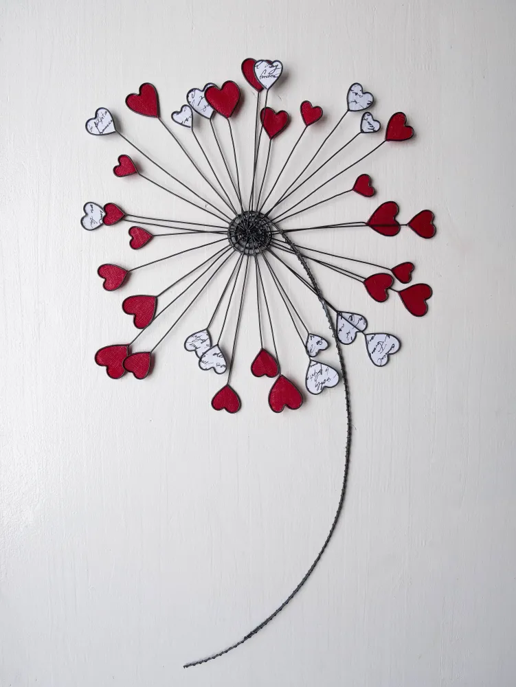 Fleur Géante, pissenlit en fil de fer recuit, décoration murale, métal et tissu, cadeau décoration d'intérieur avec coeur,...
