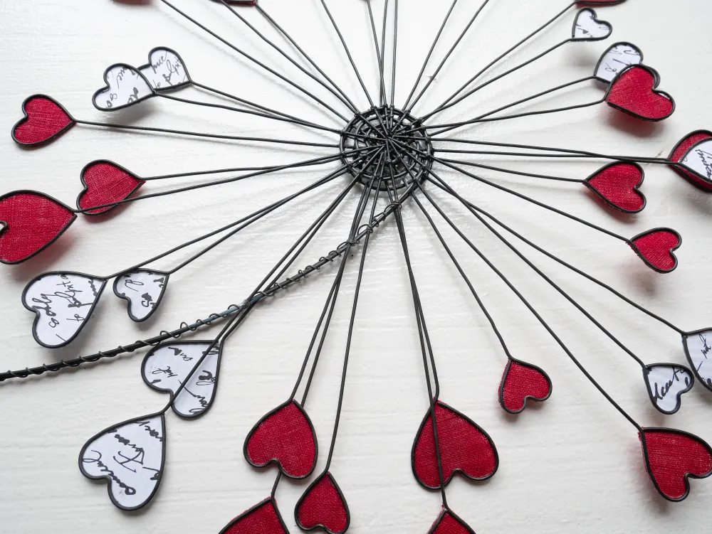 Fleur Géante, pissenlit en fil de fer recuit, décoration murale, métal et tissu, cadeau décoration d'intérieur avec coeur,...