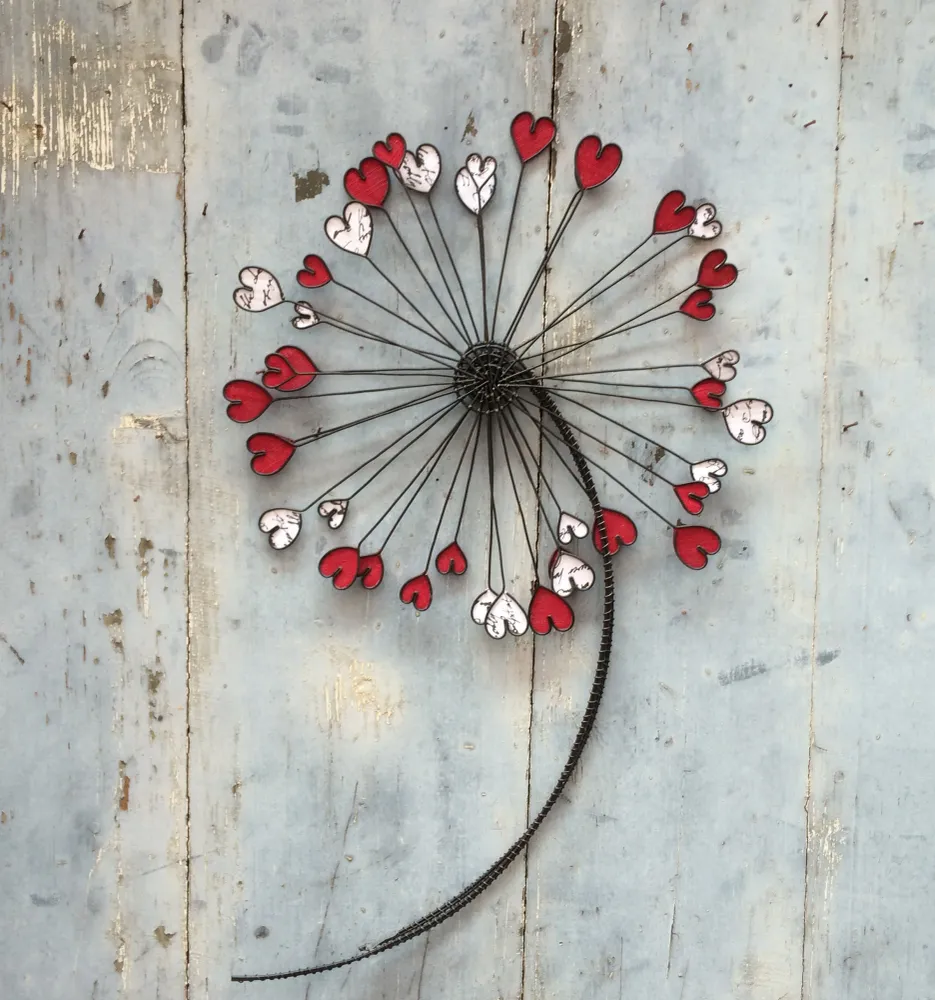 Fleur Géante, pissenlit en fil de fer recuit, décoration murale, métal et tissu, cadeau décoration d'intérieur avec coeur,...