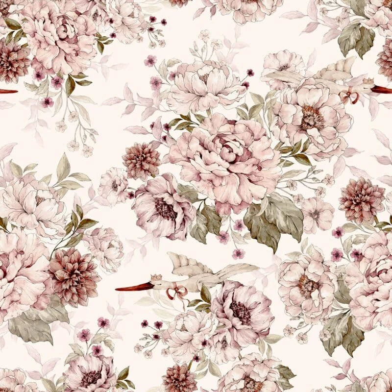 Fleurs et cigognes - Fond d'écran rose et pivoine de rêve @dehuismuts