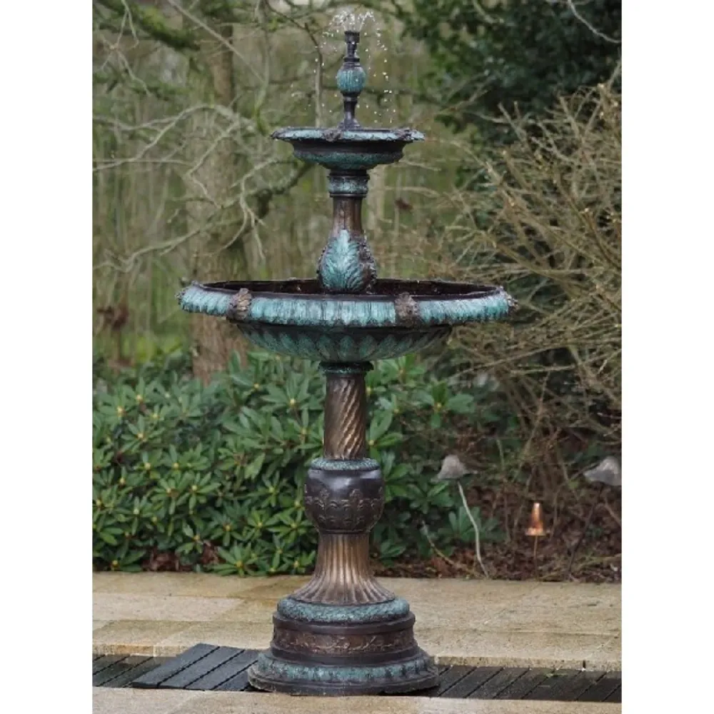 Fontaine à 2 bols sculpture en bronze 171x90x90cm (HxLxL)