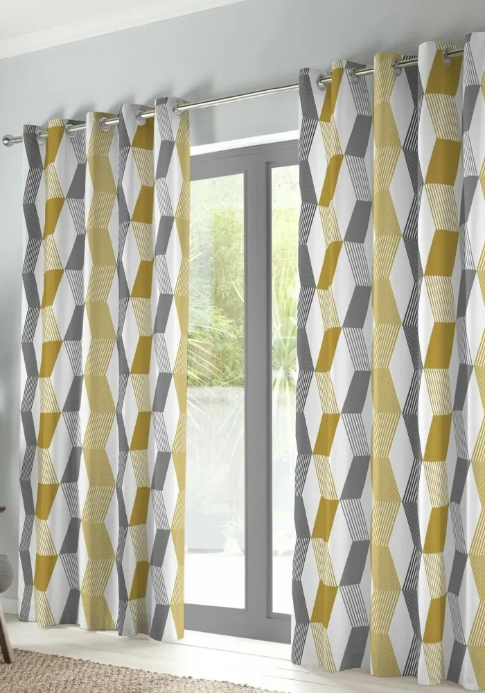 Fusion Magna Eyelet Curtains, Ochre & Grey Fusion Home Furnishings