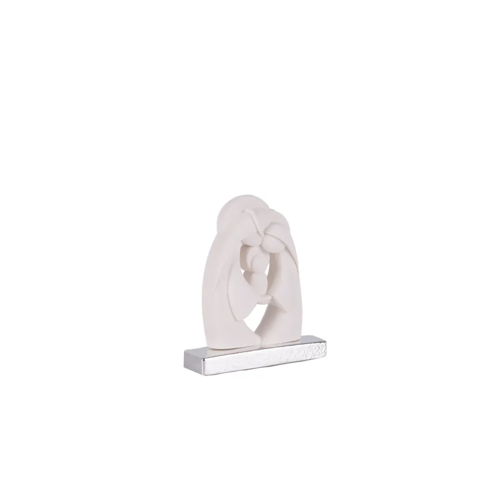 Statue en marbre stylisée de la Sainte Famille avec socle Galleria Mariana