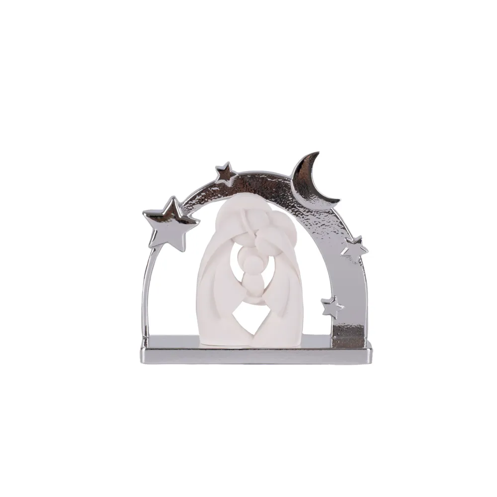 Statue en marbre stylisée de la Sainte Famille avec lune et étoiles avec socle Galleria Mariana