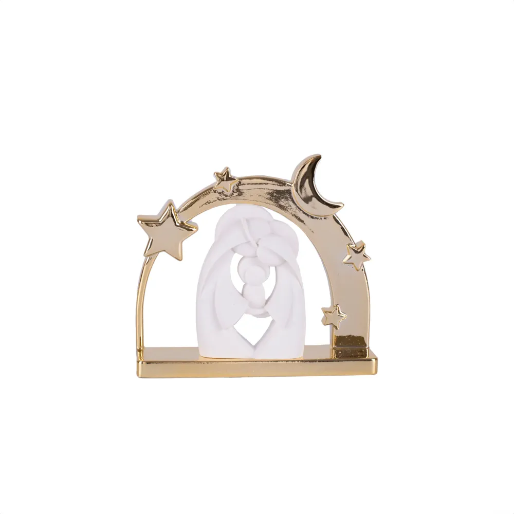 Statue en marbre stylisée de la Sainte Famille avec lune et étoiles avec socle Galleria Mariana