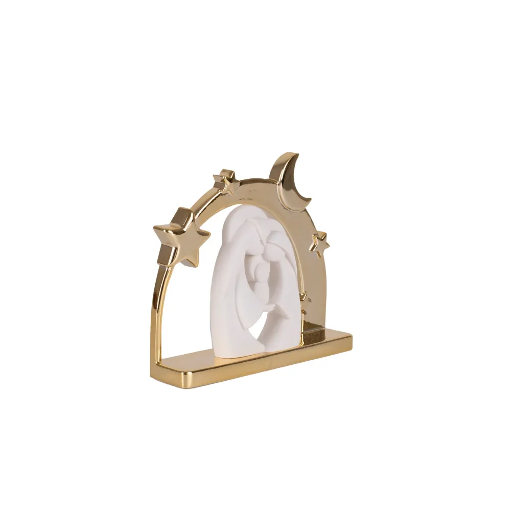 Statue en marbre stylisée de la Sainte Famille avec lune et étoiles avec socle Galleria Mariana