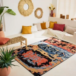 GARDEN - Tapis d'intérieur et extérieur noir à motifs abstraits colorés - GAR1302NOI