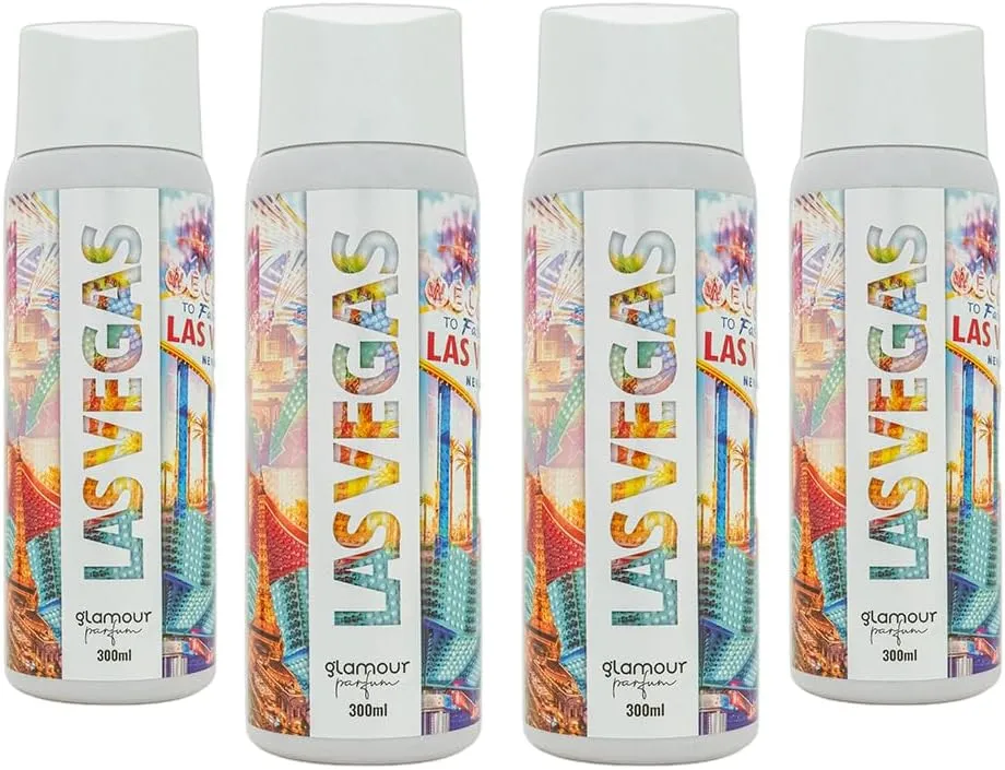 GLAMOUR PARFUM - Pack de 4 recharges de désodorisant d'intérieur Las Vegas - 300 ml - Parfum Fruité et Sucré - Arôme Longu...