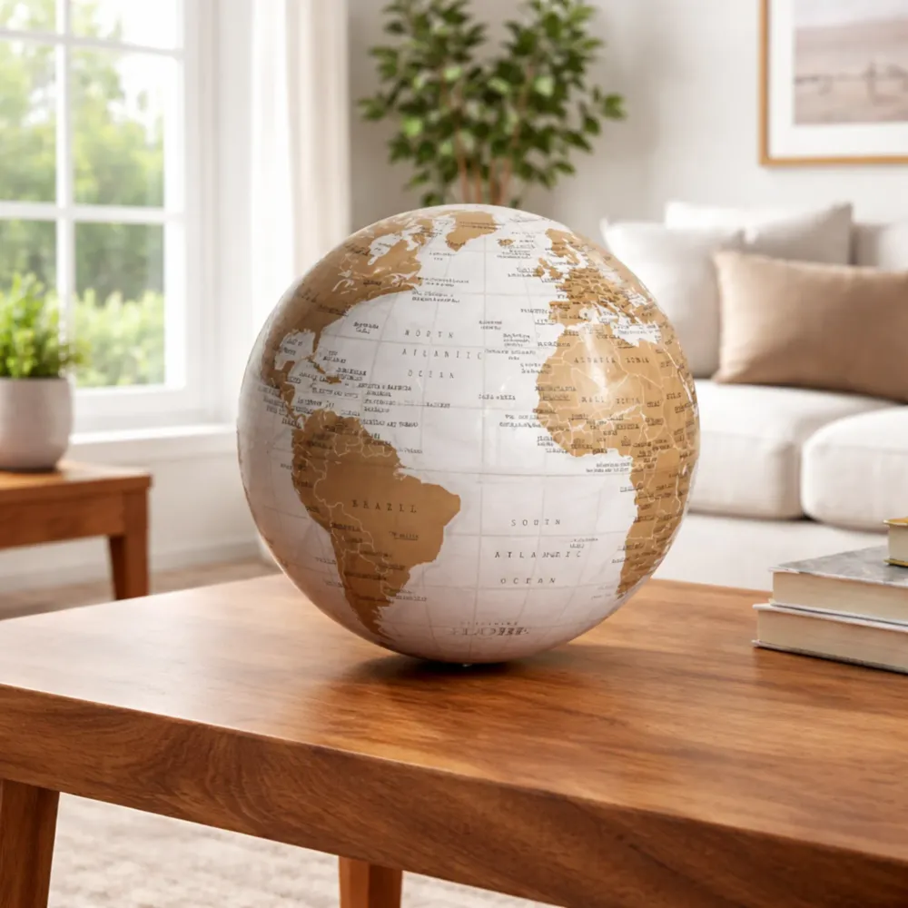 Globe rotatif avec lumière – Globe blanc avec mouvement et style