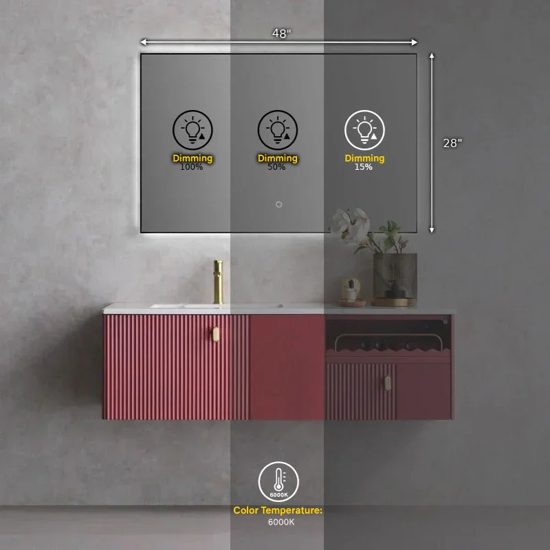 Miroir DEL 48po x 28po Noir Mat avec Antibuée et Gradation Golden Elite Deco