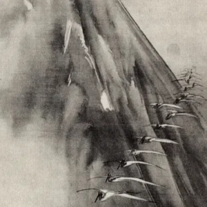 Grues volant au-dessus du mont Fuji, impression d'art Nagasawa Rosetsu