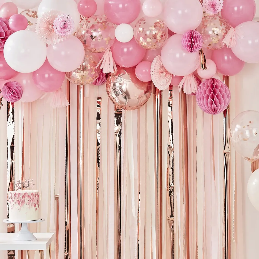 Guirlande de ballons rose-rose-or, DIY, 70 ballons y compris beaucoup de décoration murale