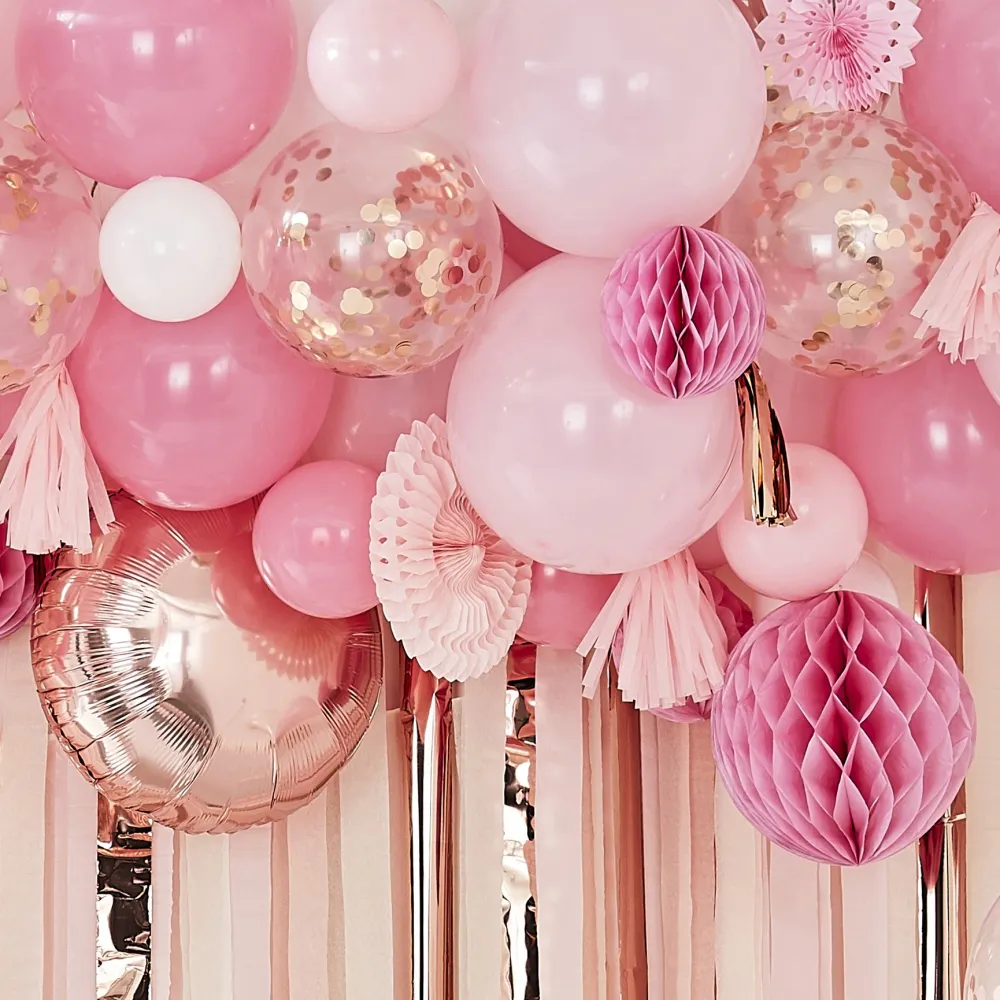 Guirlande de ballons rose-rose-or, DIY, 70 ballons y compris beaucoup de décoration murale