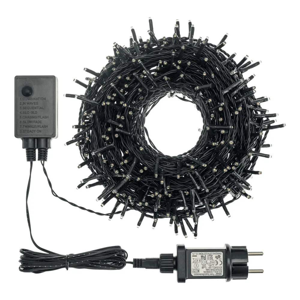 Guirlande Lumineuse Mini LED 360 - Blanc Chaud - 220 V - Avec Jeu de Lumière - Câble Vert - 25,7 m - XmasKing