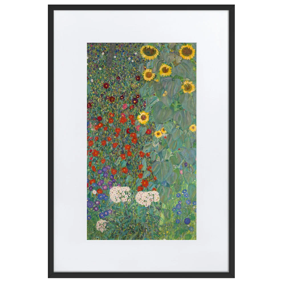 Affiche avec passe-partout - Gustav Klimt, jardin aux tournesols
