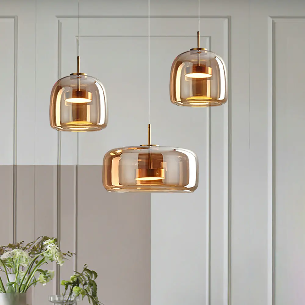HailieLuxe – Suspension LED Rétro en Métal et Verre Ambre