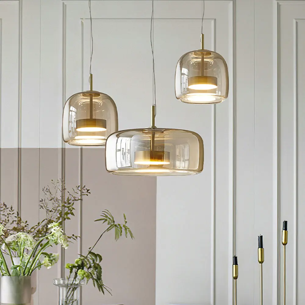 HailieLuxe – Suspension LED Rétro en Métal et Verre Ambre