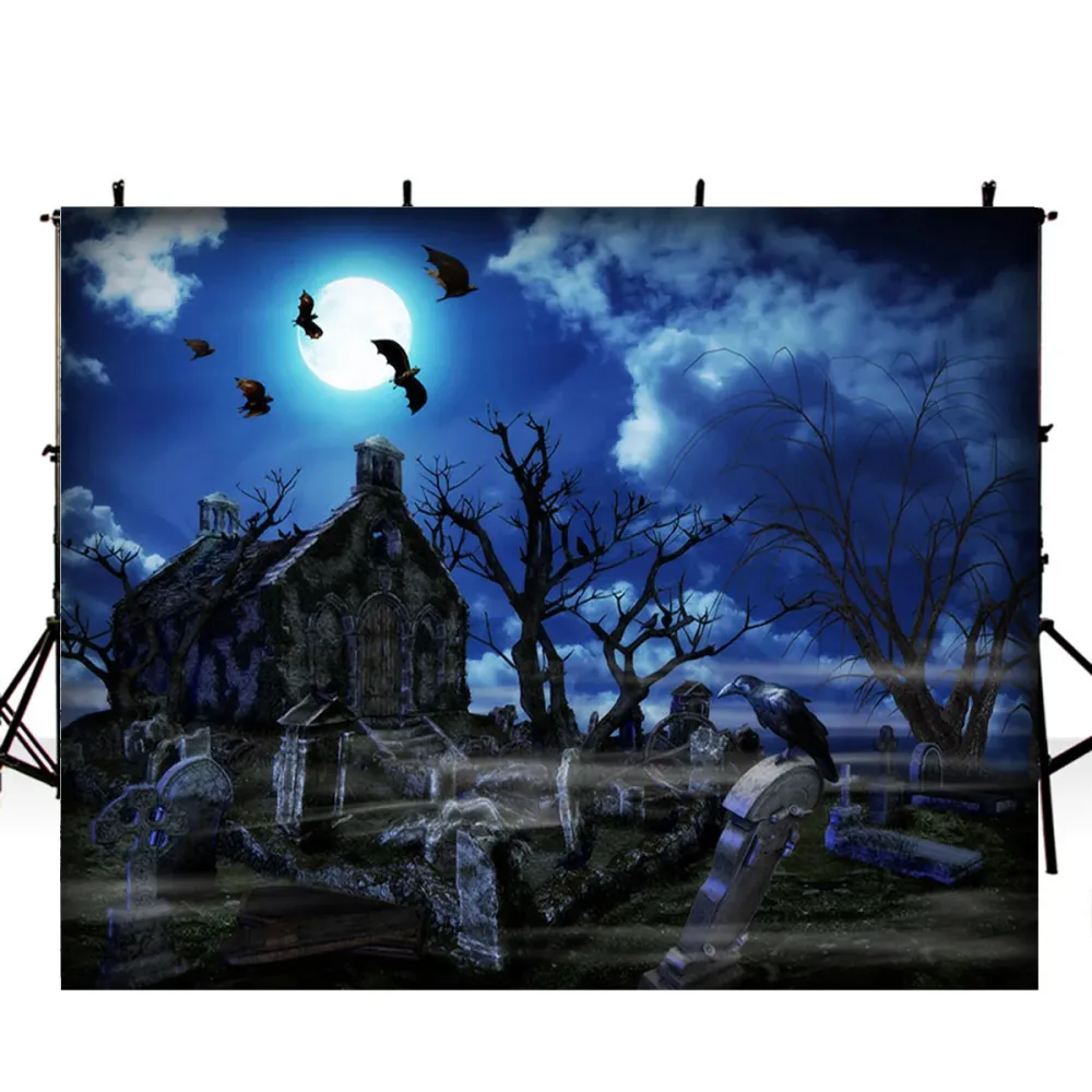 Halloween cimetière photo booth toile de fond nuit lune toile de fond pour photo photographie fond pierre tombale chauves-...